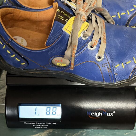 TMA Eyes Time Blue Leather Lace Up Sneakers Women’s 7 Yellow Stitching Shoes - Picture 16 of 16